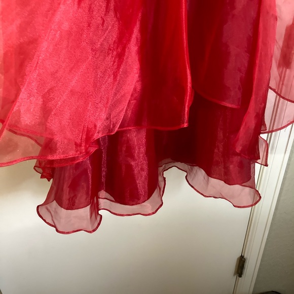 🌸Chic Red Sleeveless Dress with Red Layered Lace with Red Beaded Belt C - Picture 7 of 9